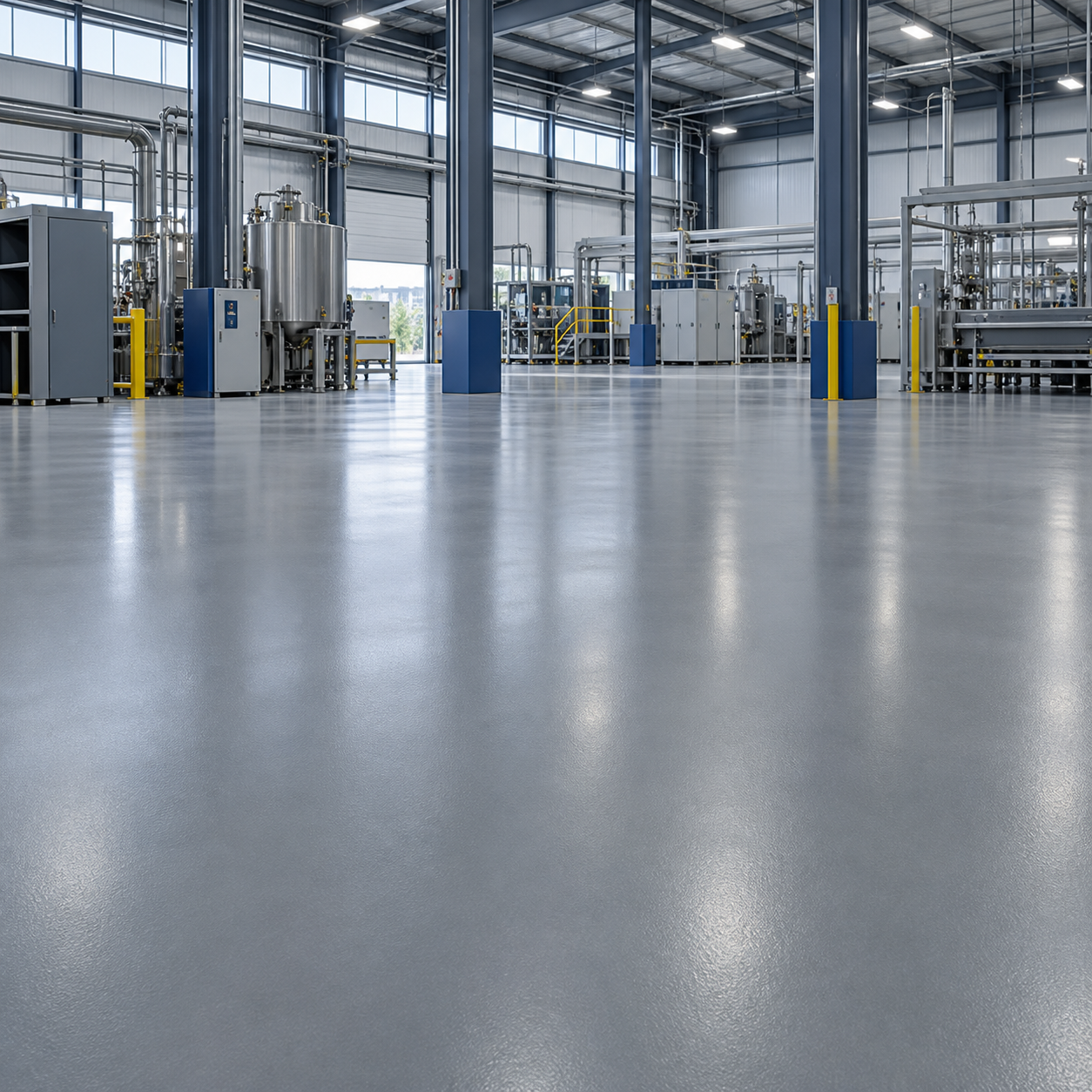 Illustration of a seamless resinous floor in an industrial facility
